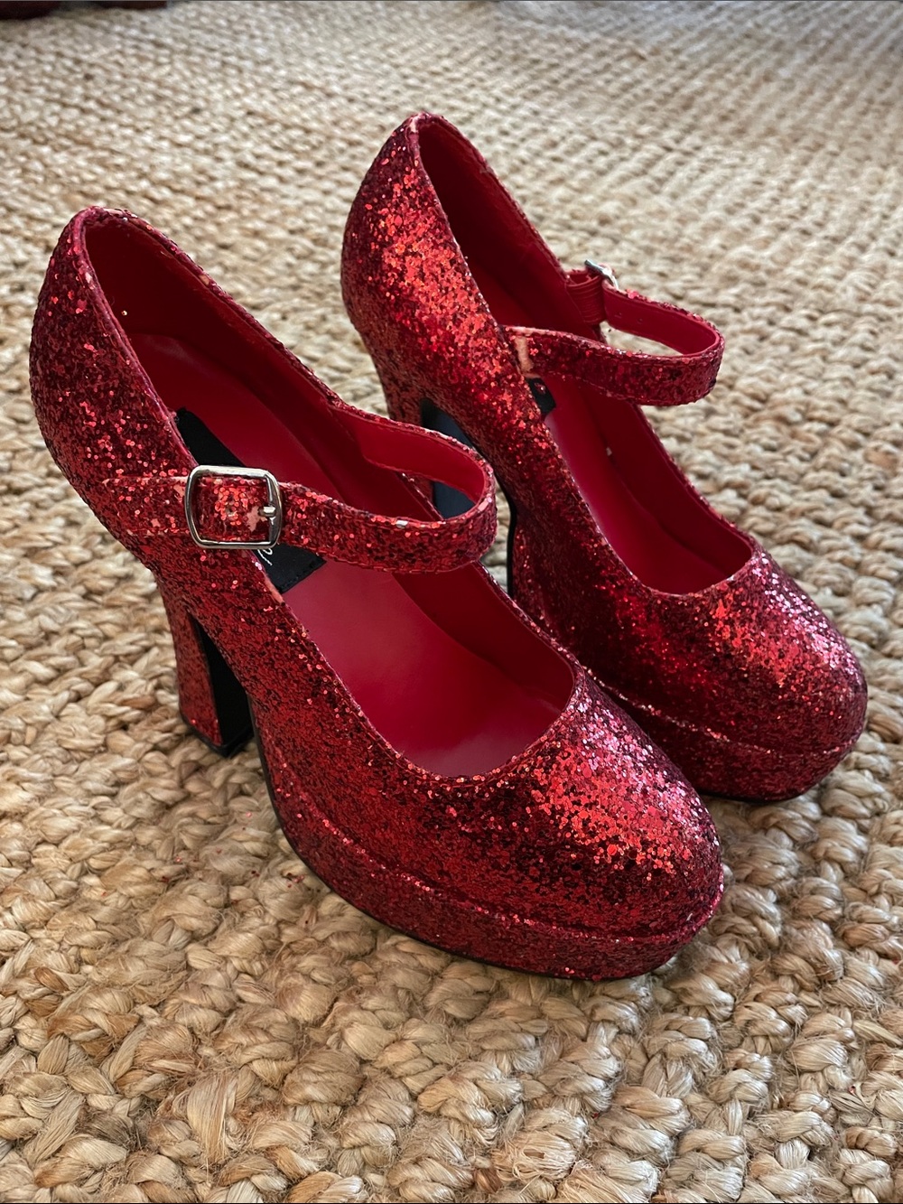 Ellie Red Glitter Mary Jane Platform Pumps